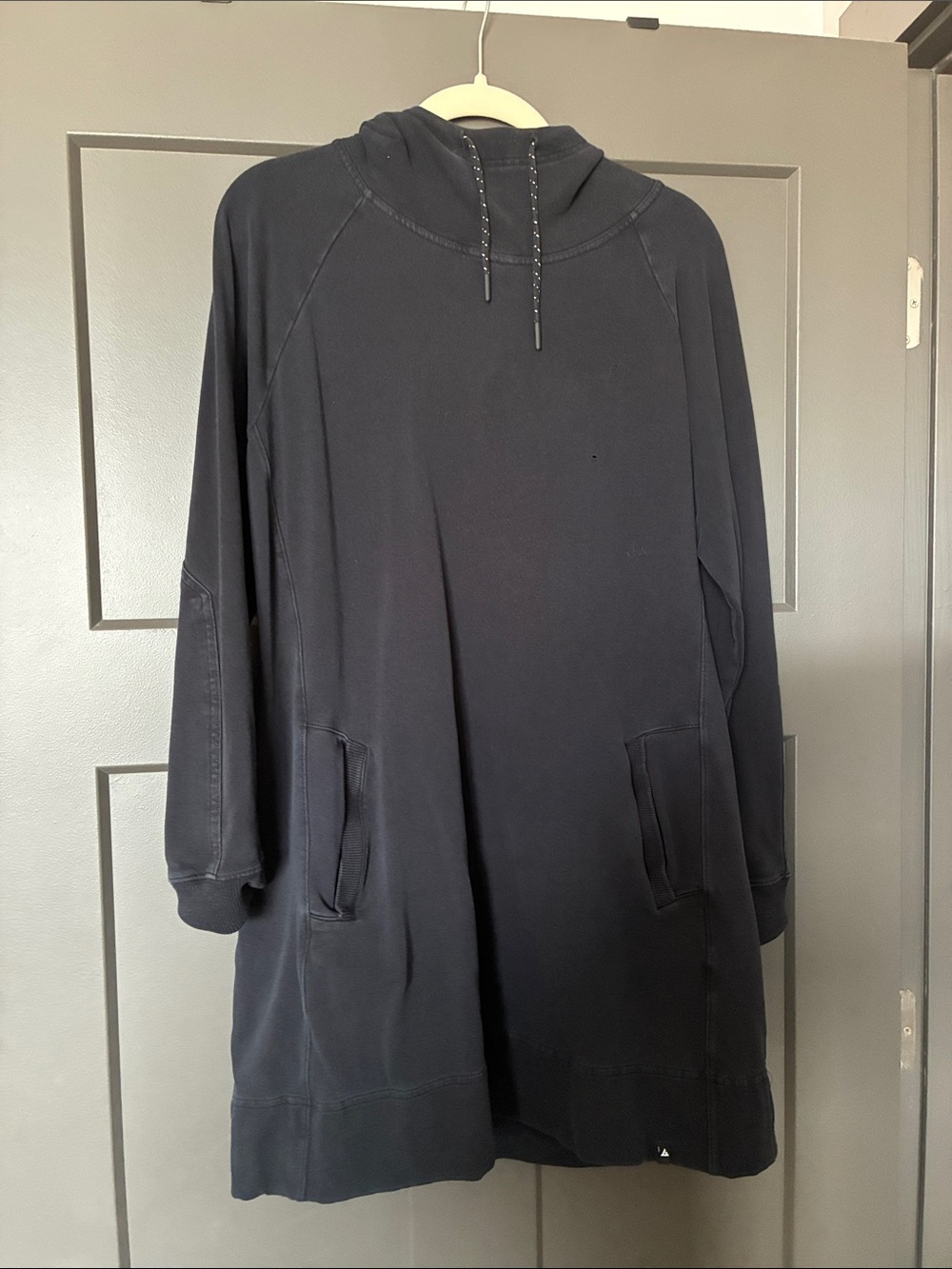 American Giant Women's Crewneck Hooded Tunic Dress in Black
